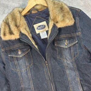 Austin Clothing‎ Co. Denim Jacket Faux Fur Collar Cuffs Quilted Woman's Sz L